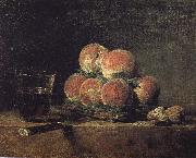 Baskets of peaches with wine walnut knife Jean Baptiste Simeon Chardin